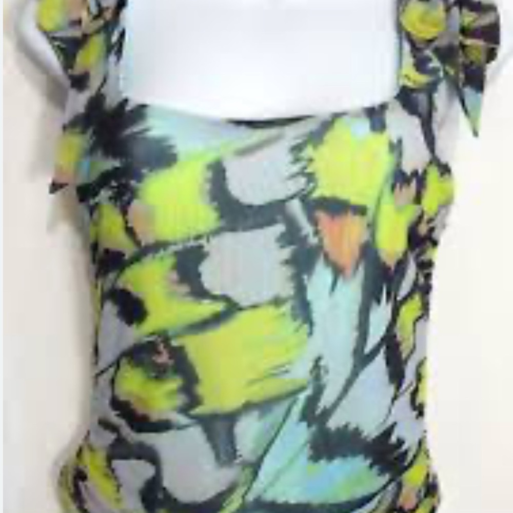 Free People Vibrant‎ Yellow and Blue Ruffled Tank Top
